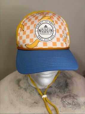 Noggin Headwear Co. Rowan Trucker Hat Banana Print Checkerboard Surf Chin Strap